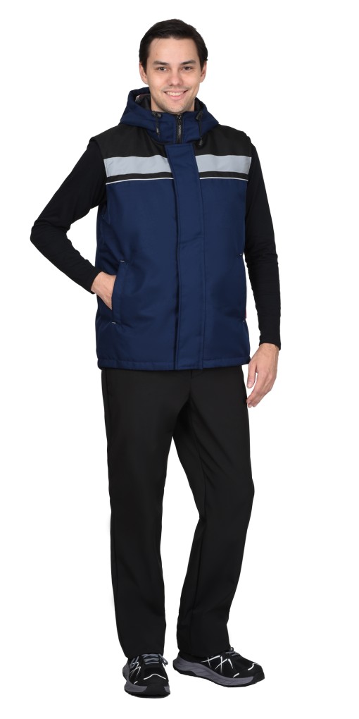 Жилет СИРИУС-МАСТЕР утепленный, тёмно-синий с черным с СОП