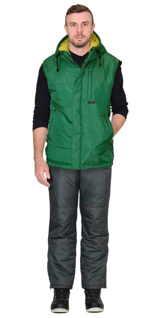 Жилет СИРИУС-ЗОДИАК утепленный зеленый на подкладке флис желтый