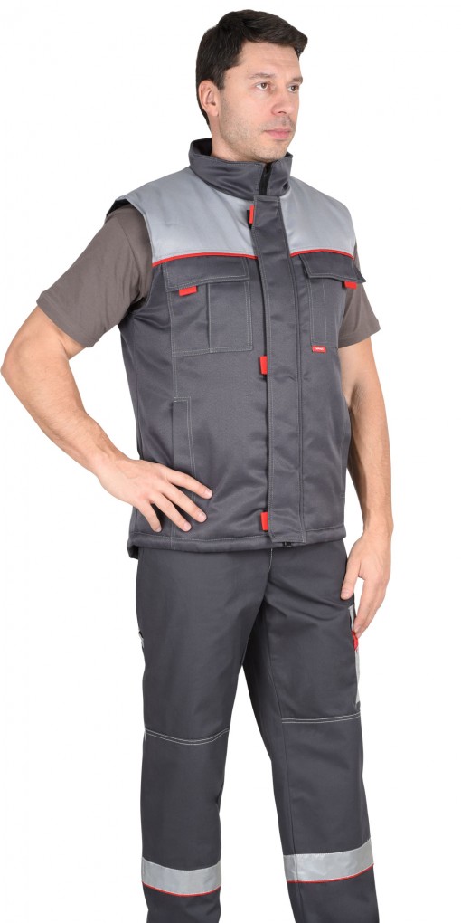 Жилет СИРИУС-ФАВОРИТ утепленный, тёмно-серый с серым