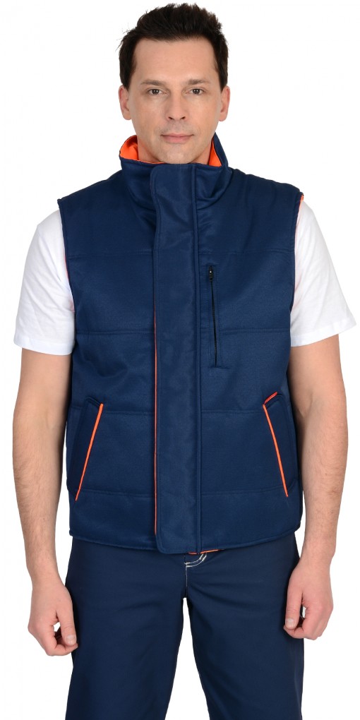 Жилет СИРИУС-ПРОФИ утеплённый, синий ( на подкладке Таффета оранжевой)