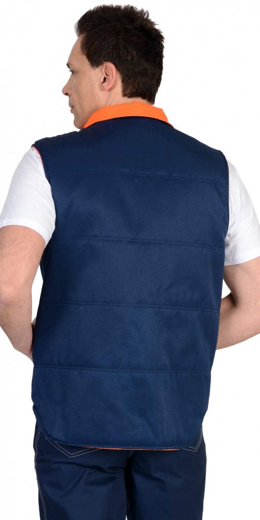 Жилет СИРИУС-ПРОФИ утеплённый, синий ( на подкладке Таффета оранжевой)