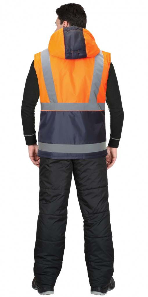 Жилет СИРИУС-ТЕРМИНАЛ утепленный с капюшоном темно-синий с оранжевым и СОП