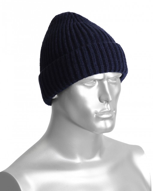 Шапка полушерстяная зимняя, утеплитель флис темно-синяя