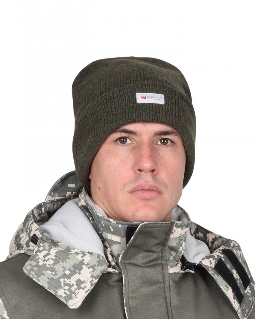 Шапка трикотажная СИРИУС Юка с утеплителем Тинсулейт темно-зеленая