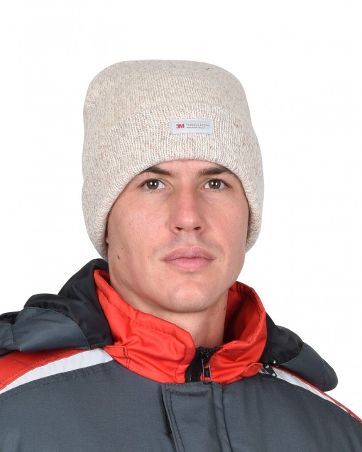Шапка трикотажная СИРИУС Юка с утеплителем Тинсулейт бежевая