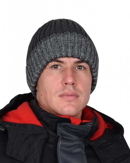 Шапка трикотажная СИРИУС Юка с утеплителем Тинсулейт темно-серая с СВ-элементами