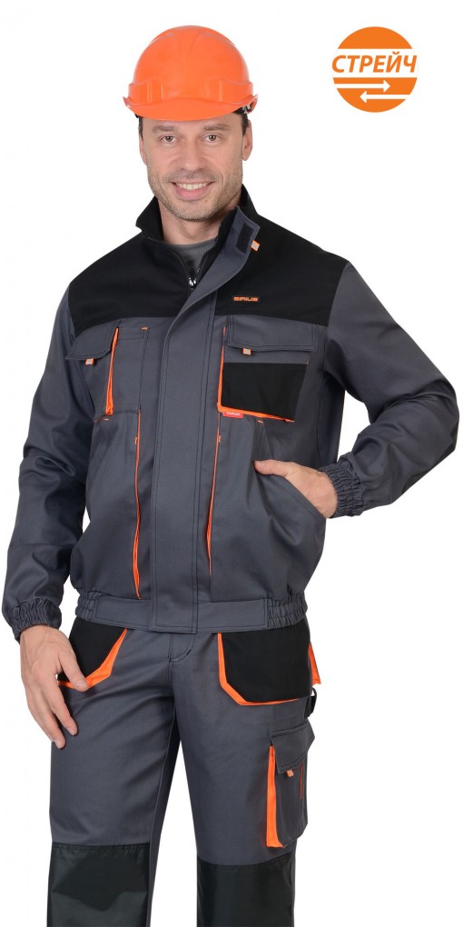 Куртка СИРИУС-МАНХЕТТЕН короткая темно-серая с оранжевым и черным