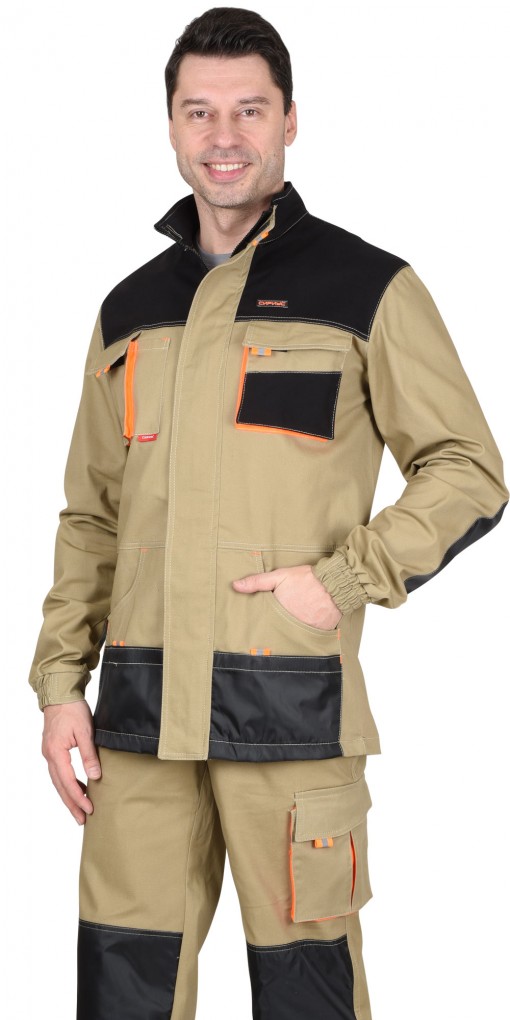 Куртка СИРИУС-МАНХЕТТЕН удлиненная песочная с оранжевым и черным