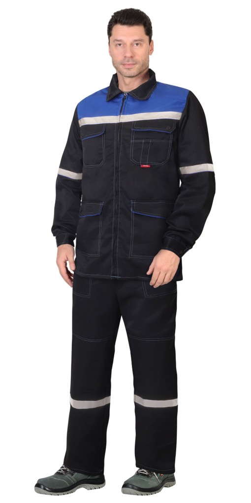 Костюм СИРИУС-МЕХАНИК куртка, брюки, черный с васильковым и СОП 25 мм.