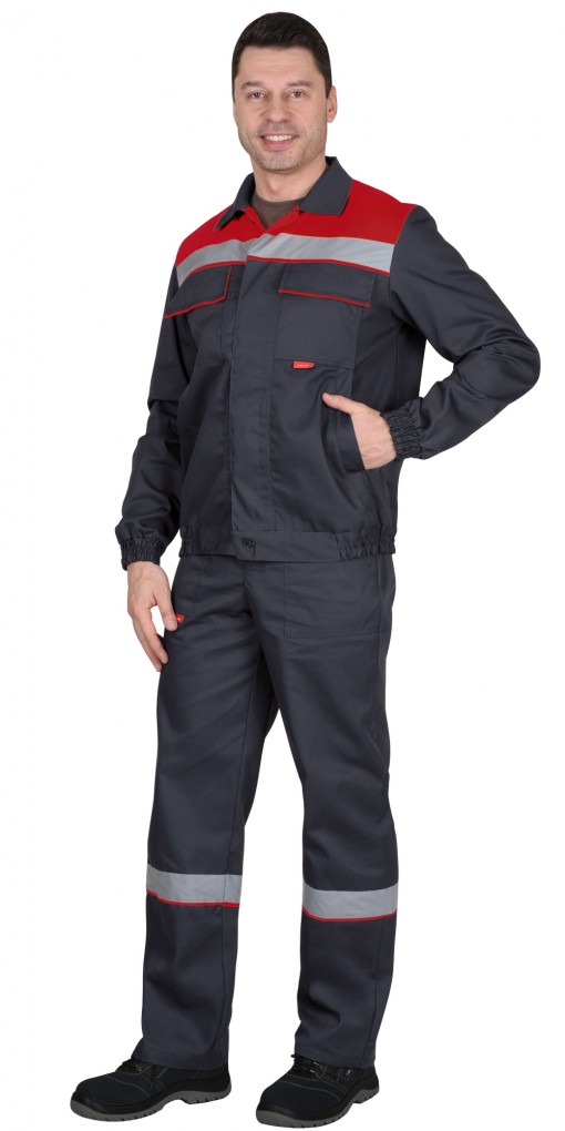 Костюм СИРИУС-МАСТЕР куртка, полукомбинезон, темно-серый с красным и СОП