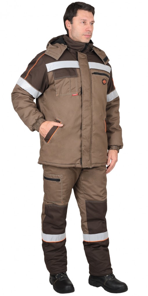 Костюм СИРИУС-РОДОС зимний: куртка дл., брюки светло-коричневый с тнмно-коричневым и СОП