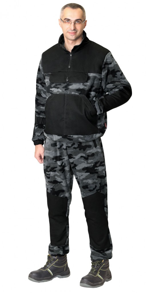 Костюм флисовый СИРИУС-ФИШЕР: джемпер, брюки КМФ серый с черной отделкой