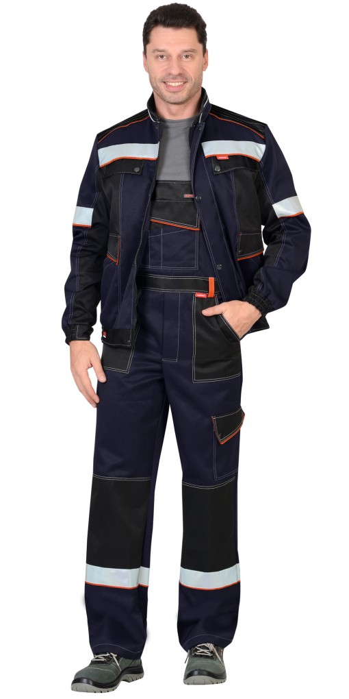 Костюм СИРИУС-ПОЛИНОМ куртка, полукомбинезон,синий с черным и оранжевым кантом СОП 50мм