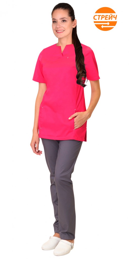 Костюм СИРИУС-ВАЛЕРИЯ женский: блуза, фуксия с темно-серым