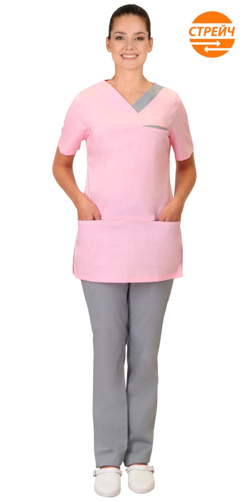 Костюм СИРИУС-КЭТРИН женский: куртка, брюки розовый с серым