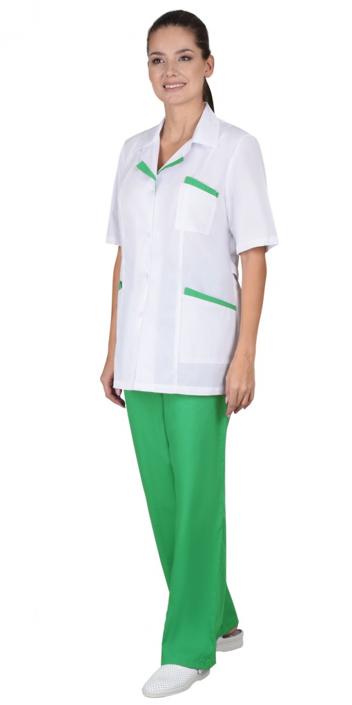 Костюм СИРИУС-ЛИЗА женский: блуза/брюки белый с салатовым