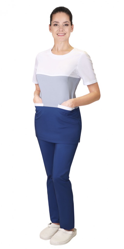 Костюм СИРИУС-РИАНА женский: блуза, брюки синий с серым и белым