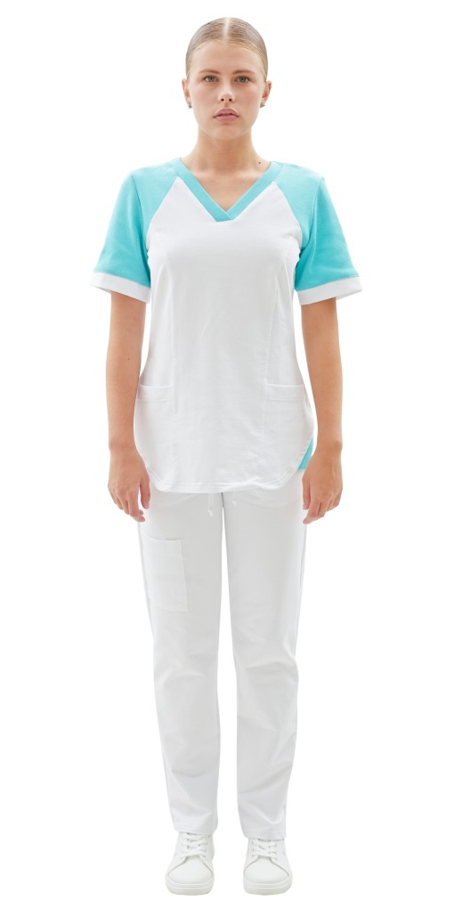 Костюм трикотажный Т-536 женский: блуза/брюки белый с бирюзовым