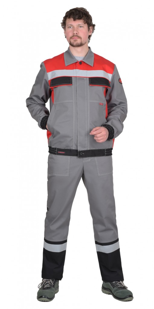 Костюм СИРИУС-МАСТЕР куртка/брюки средне-серый с красным, черным с СОП