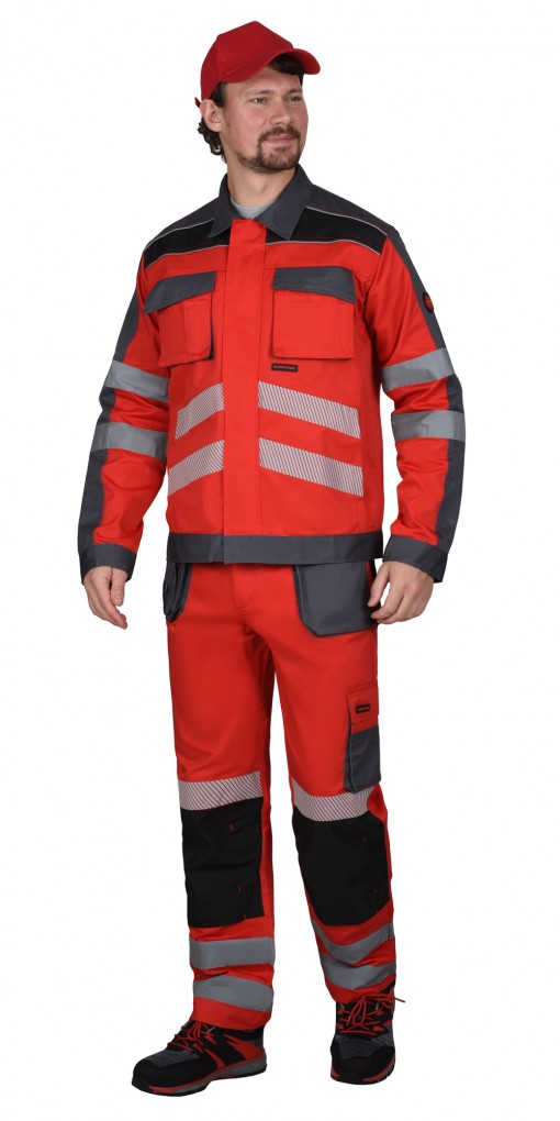 Костюм СИРИУС-АТОМ куртка/брюки красный с серым и СОП