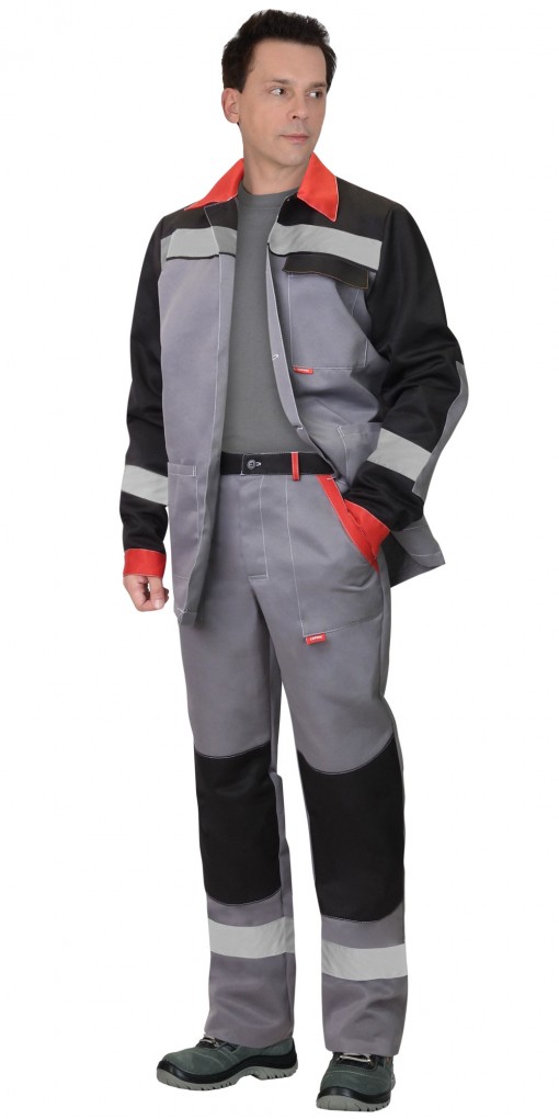Костюм СИРИУС-ПРОФИЛЬ куртка/брюки ср.серый с черным с красной отделкой и СОП