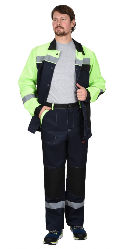 Костюм СИРИУС-ПРОФИЛЬ куртка/брюки темно-синий с лимонным с черной отделкой и СОП