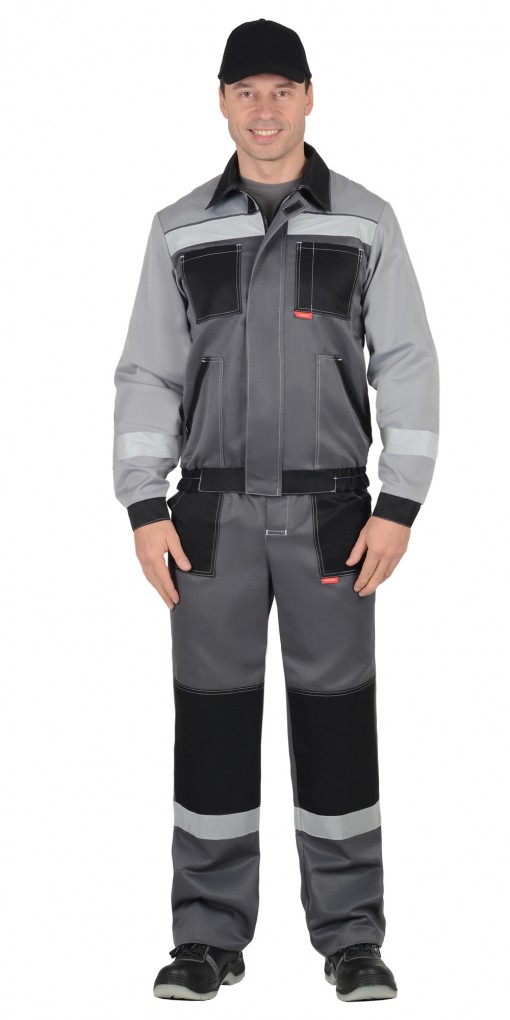Костюм СИРИУС-ЛИГОР-2 куртка/брюки, темно-серый со светло-серым и черным и СОП
