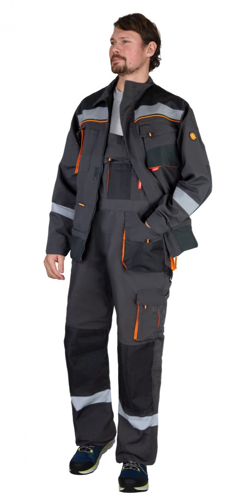 Костюм СИРИУС-СПБ куртка, полукомбинезон, темно-серый с черным и СОП