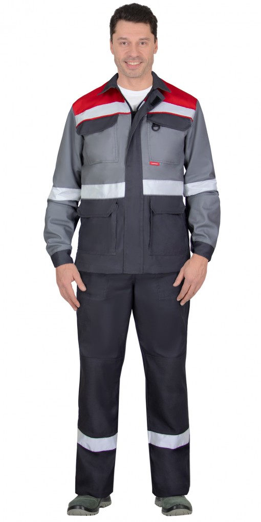 Костюм СИРИУС-ПАРИТЕТ куртка, дл, брюки темно-серый со средне-серым красным и СОП