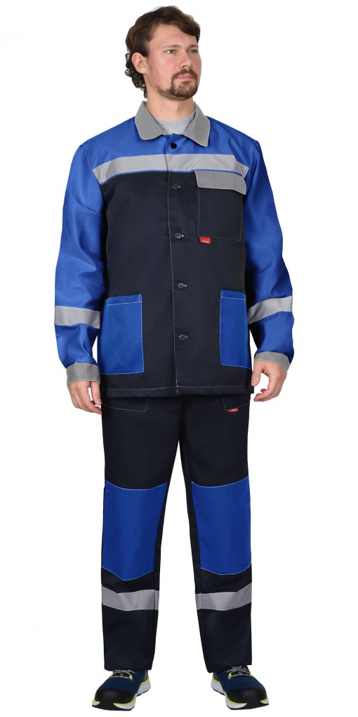 Костюм СИРИУС-ПРОФИЛЬ куртка/брюки синий с васильковым со светло-серой отделкой и СОП