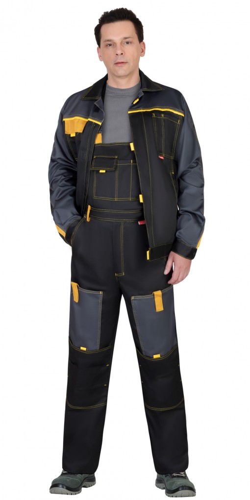 Костюм СИРИУС-ФАВОРИТ куртка/полукомбинезон, черный с темно-серым