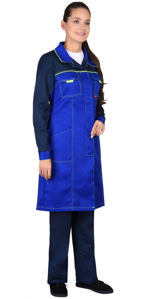 Халат СИРИУС-ИРИНА женский васильковый с синим и лимонным кантом