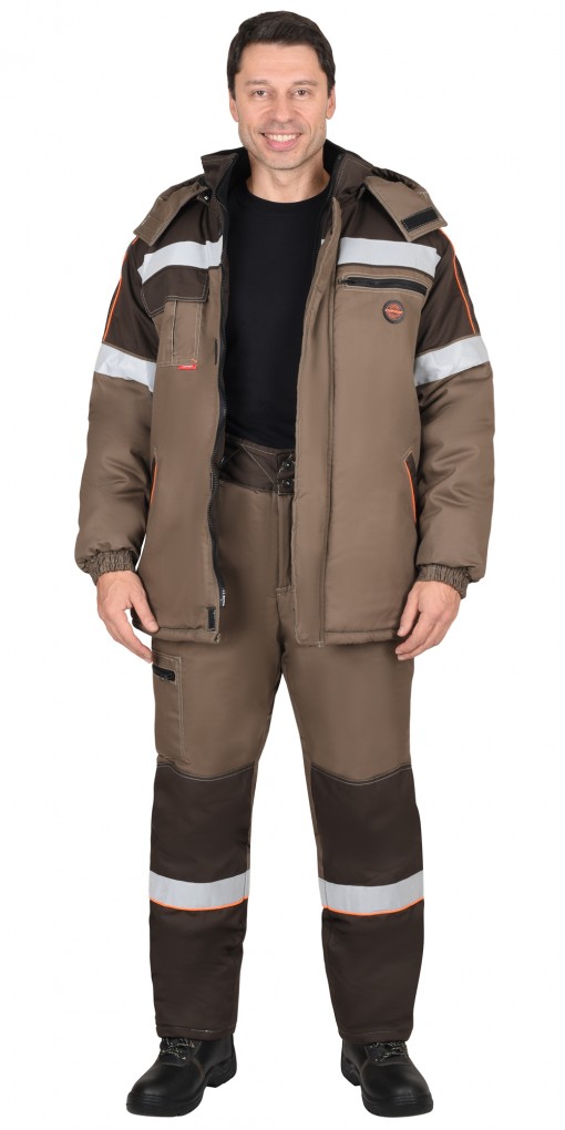 Костюм СИРИУС-РОДОС-РОСС зимний: куртка дл., брюки светло-коричневый с тнмно-коричневым и СОП