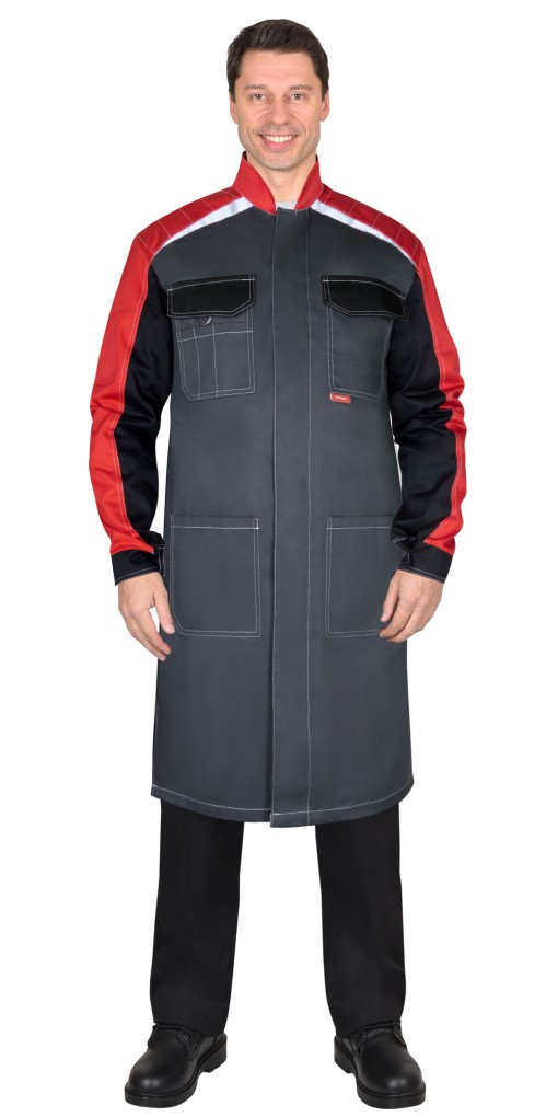 Халат СИРИУС-ФАВОРИТ-МЕГА тёмно-серый с черным и красной отделкой