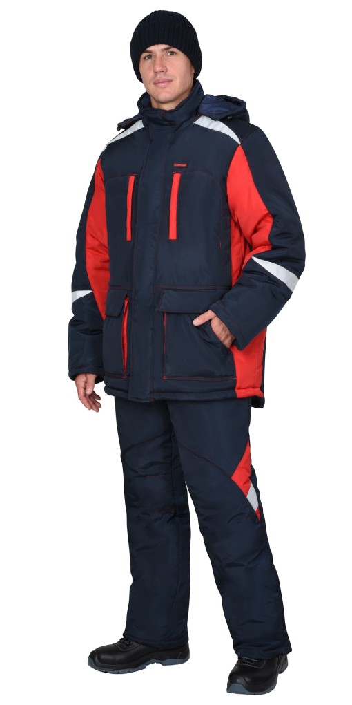 Костюм СИРИУС-САТУРН зимний: куртка дл.,брюки тёмно-синий с красным и СОП