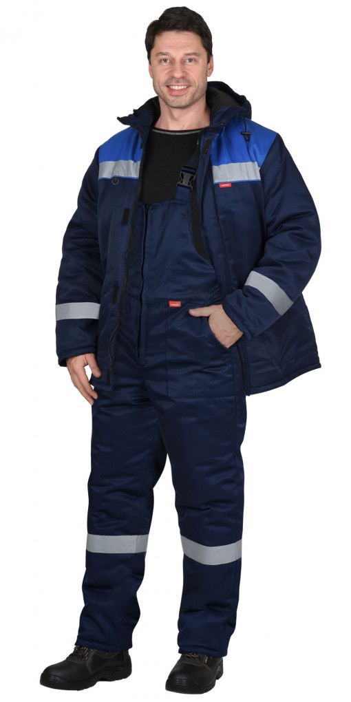 Костюм СИРИУС-РОСТ-НОРД-2 зимний: куртка дл/полукомбинезон темно-синий с васильковым и СОП