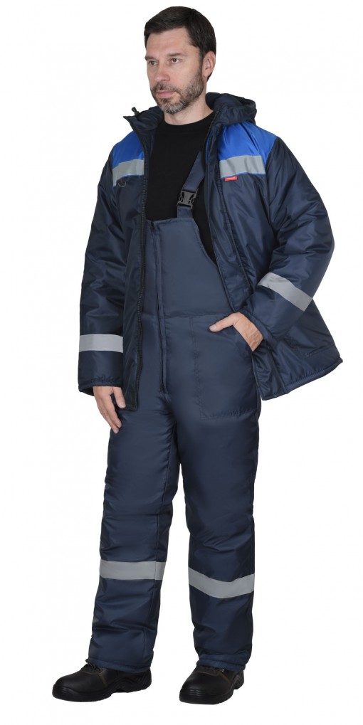 Костюм СИРИУС-РОСТ-НОРД-2 зимний: куртка дл/полукомбинезон темно-синий с васильковым и СОП