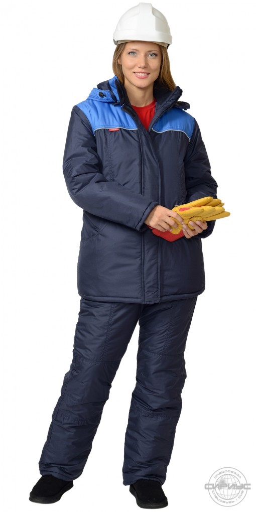 Костюм СИРИУС-Снежана зимний женский: куртка дл., полукомбинезон синий с васильковым