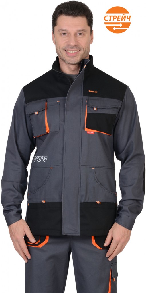 Куртка СИРИУС-МАНХЕТТЕН удлиненная темно-серая с оранжевым и черным