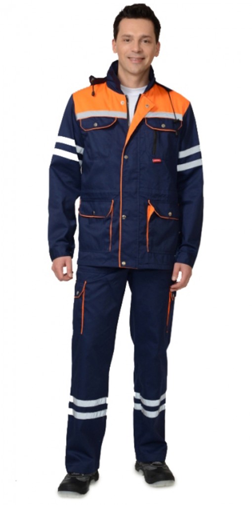Костюм СИРИУС-ЛИДЕР куртка, полукомбинезон синий с оранжевым и СОП 25 мм.