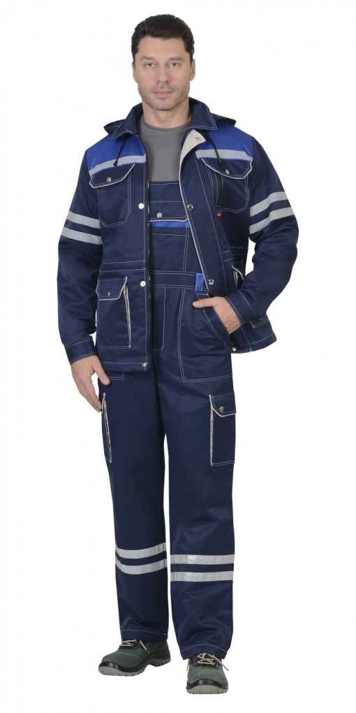 Костюм СИРИУС-ЛИДЕР куртка, полукомбинезон,темно-синий с васильковым и молочным и СОП 25 мм.