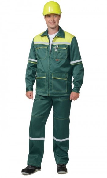 Костюм СИРИУС-МЕХАНИК куртка, брюки, зелёный с жёлтым и СОП 25 мм.