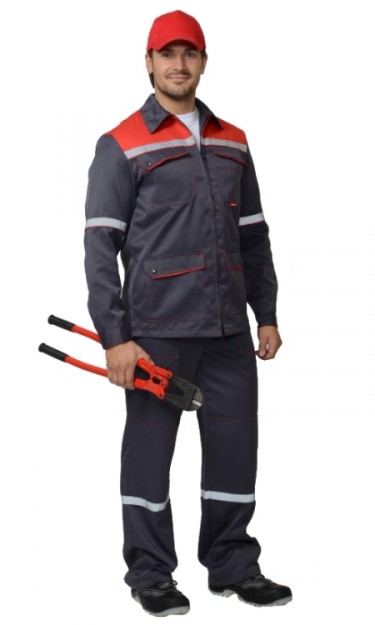 Костюм СИРИУС-МЕХАНИК куртка, брюки, серый с красным и СОП 25 мм.