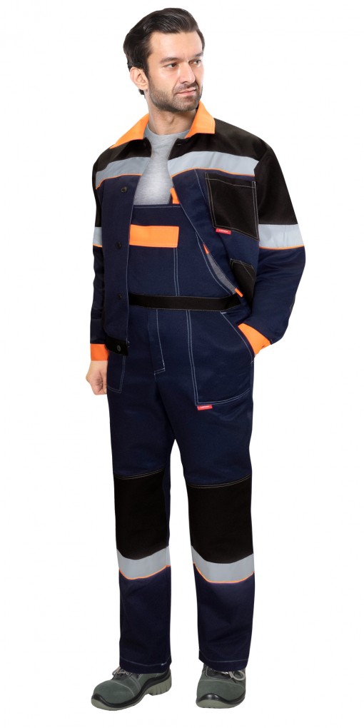 Костюм СИРИУС-ЛЕГИОНЕР куртка/полукомбинезон темно-синий с черным с оранжевой отделкой и СОП