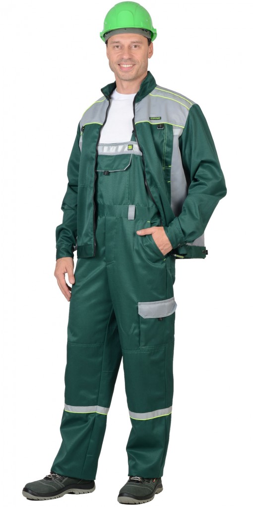 Костюм СИРИУС-ПРАКТИК-1 куртка, полукомбинезон, зеленый с серым