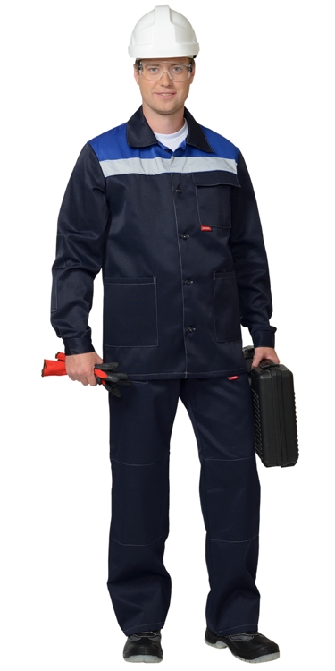 Костюм СИРИУС-СТАНДАРТ куртка, брюки тёмно-синий с васильковым и СОП 50 мм.