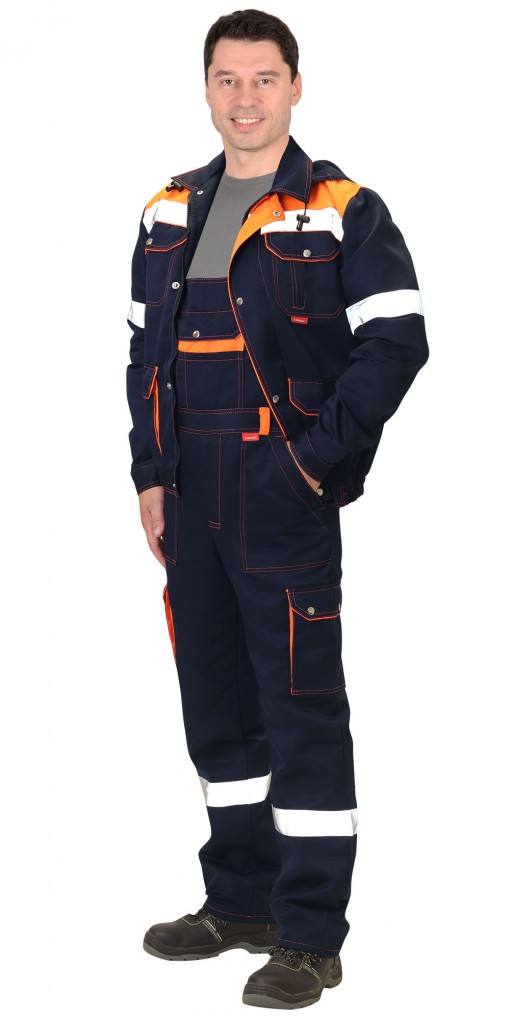 Костюм СИРИУС-ТИТАН куртка, полукомбинезон, темно-синий с оранжевым и СОП