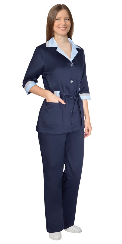 Костюм СИРИУС-ФЛОРА женский: блуза/брюки темно-синий