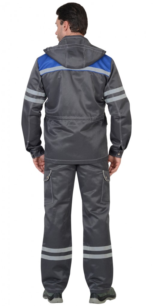 Костюм СИРИУС-ЛИДЕР куртка, полукомбинезон, темно-серый с васильковым и молочным и СОП 25мм