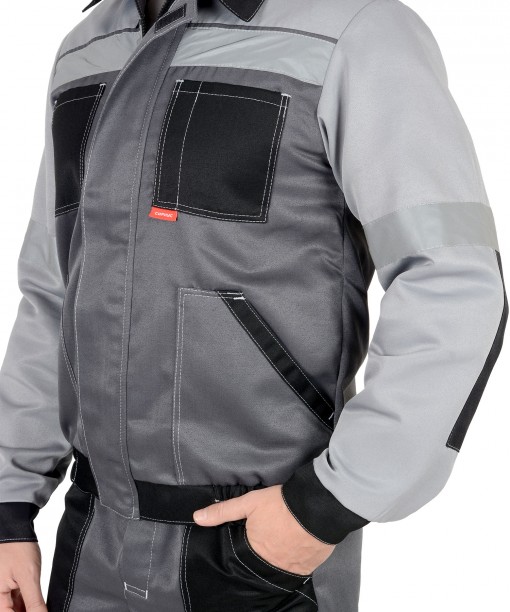 Костюм СИРИУС-ЛИГОР куртка, брюки, темно-серый со св.серым и черным СОП 50мм
